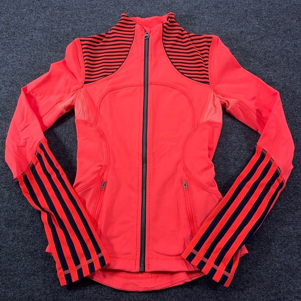 Lululemon Define Jacket Coral Pink black Striped Full Zip Size 2